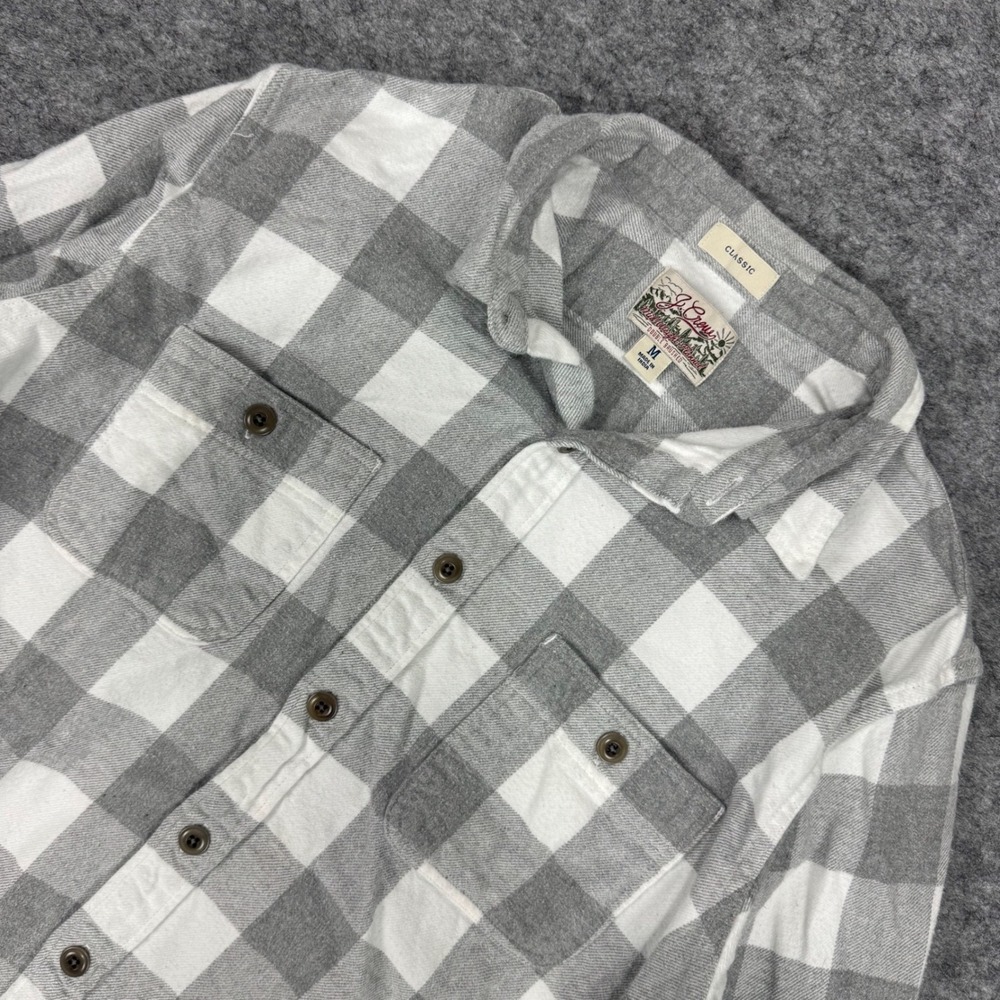 J Crew Classic Fit Double Brushed Flannel Shirt‎ Plaid Grey White Size Medium